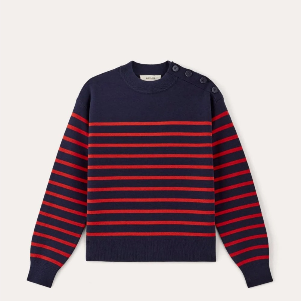 Everlane The Mariner Crew Sweater Navy/Poppy Red